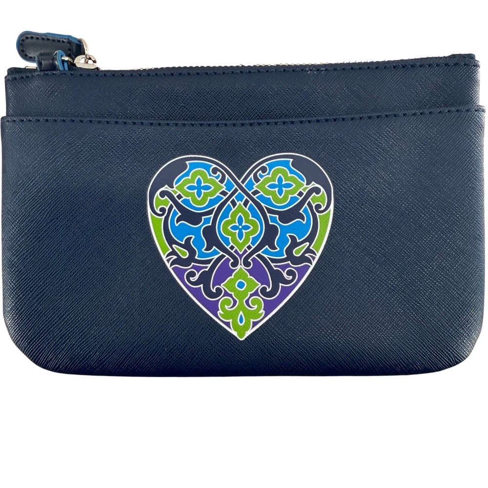 Brighton Queen of Love Navy Blue Heart Charm Crossbody Wallet Wristlet Bag